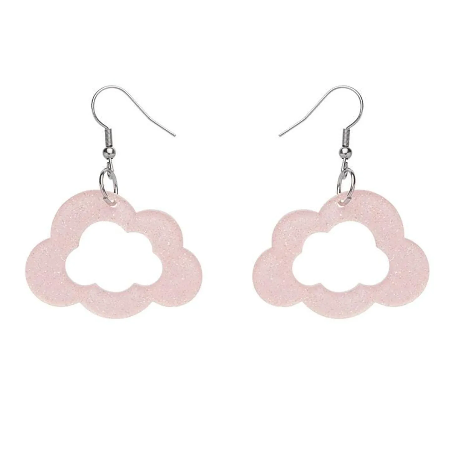 Cloud Glitter Resin Drop Earrings - Pink