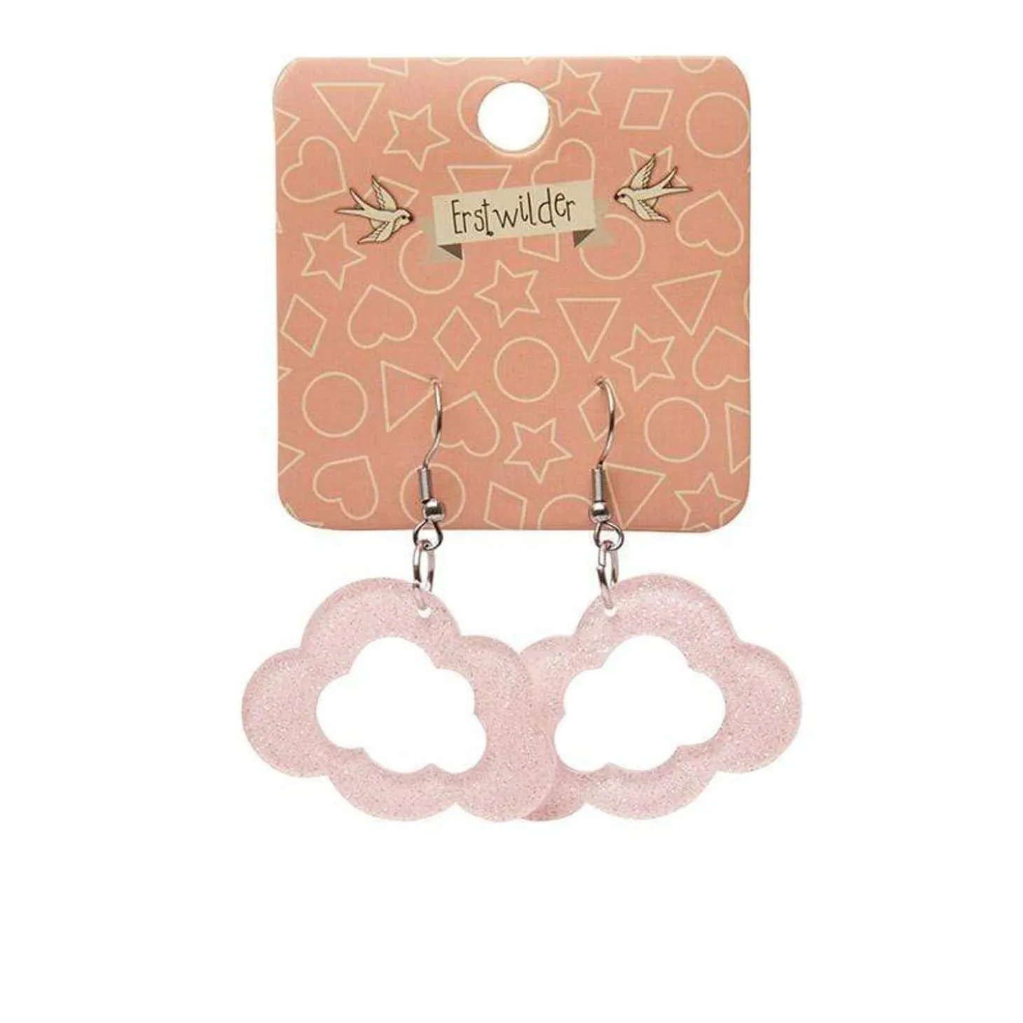 Cloud Glitter Resin Drop Earrings - Pink