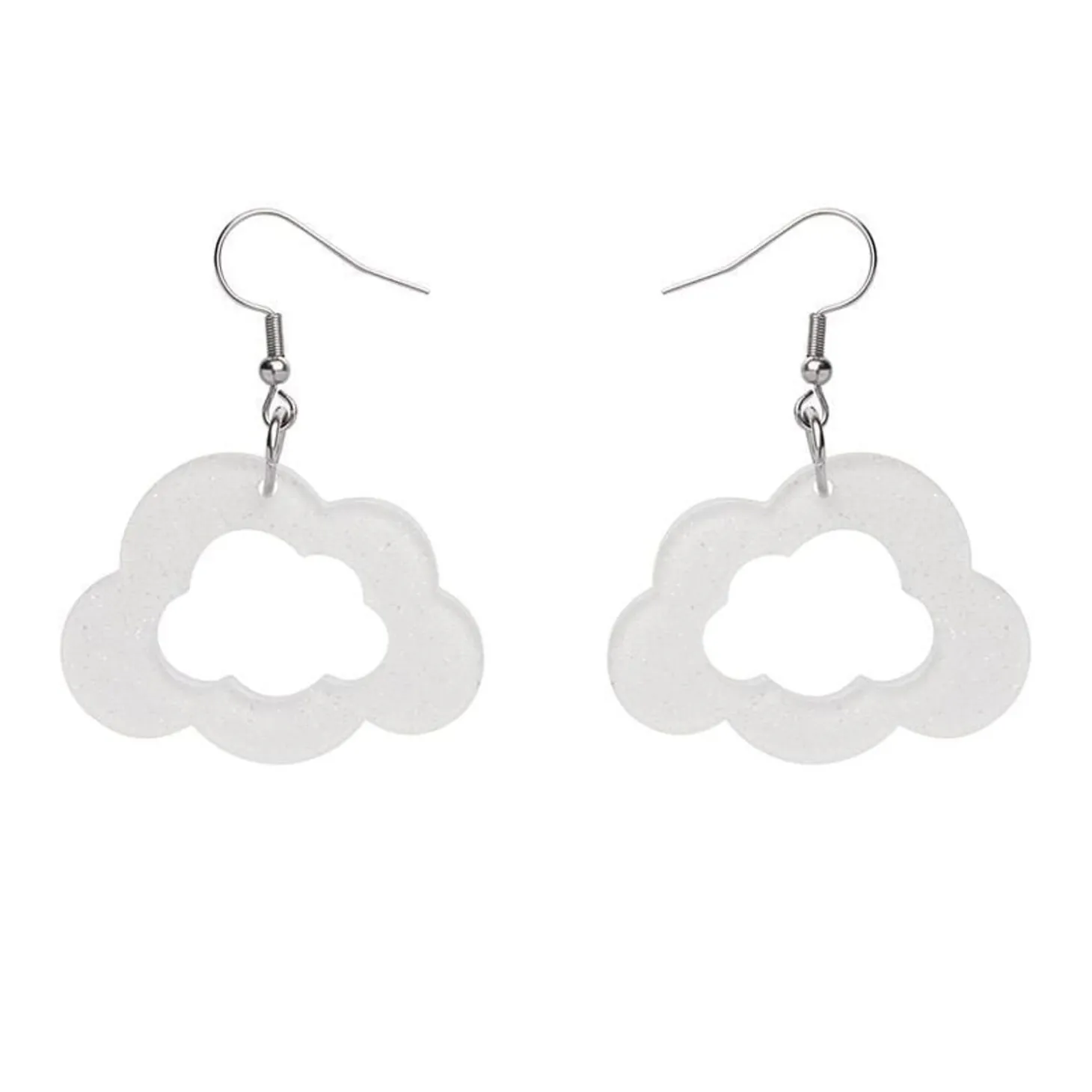 Cloud Glitter Resin Drop Earrings - White