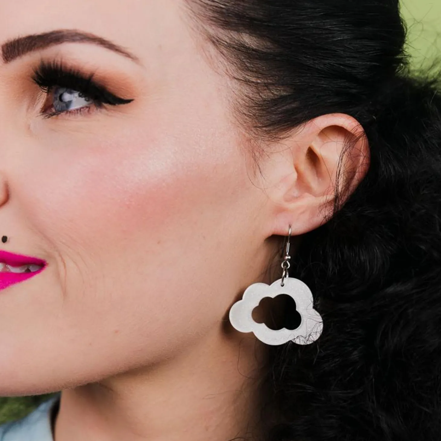Cloud Glitter Resin Drop Earrings - White