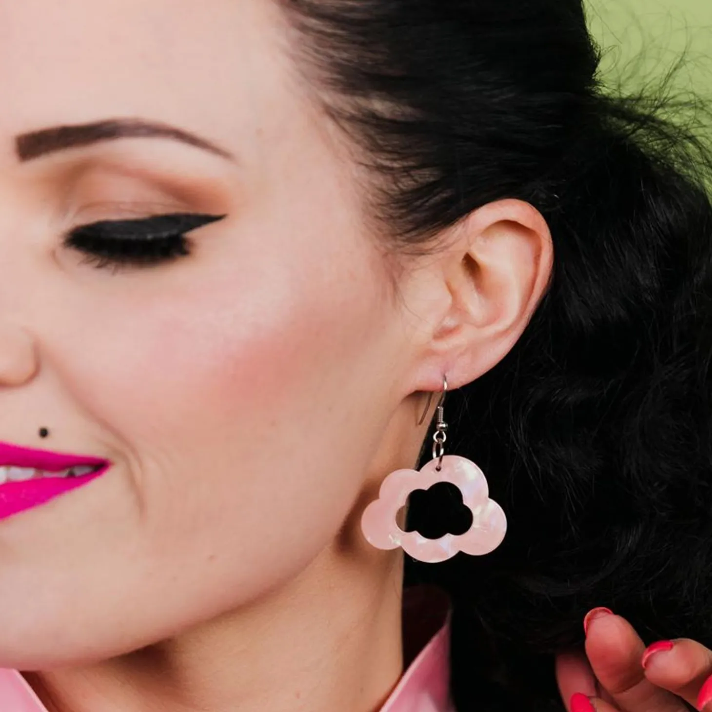 Cloud Solid Glitter Resin Drop Earrings - Pink