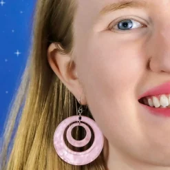 Double Hoop Ripple Drop Earrings - Pink