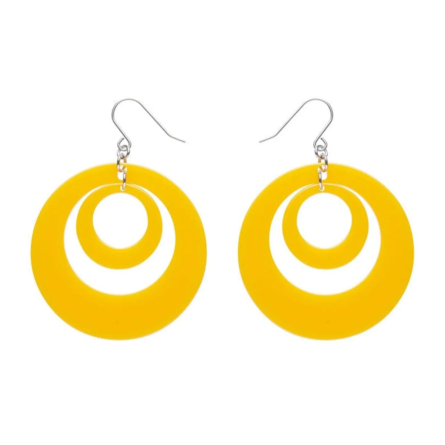 Double Hoop Solid Drop Earrings - Yellow
