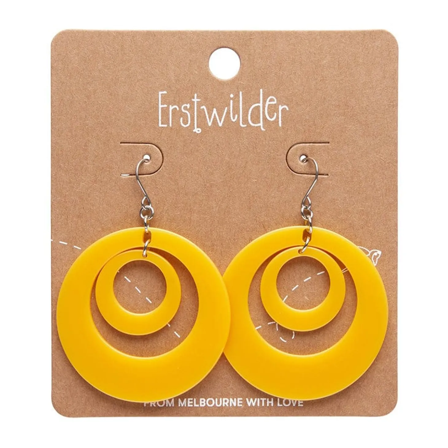 Double Hoop Solid Drop Earrings - Yellow