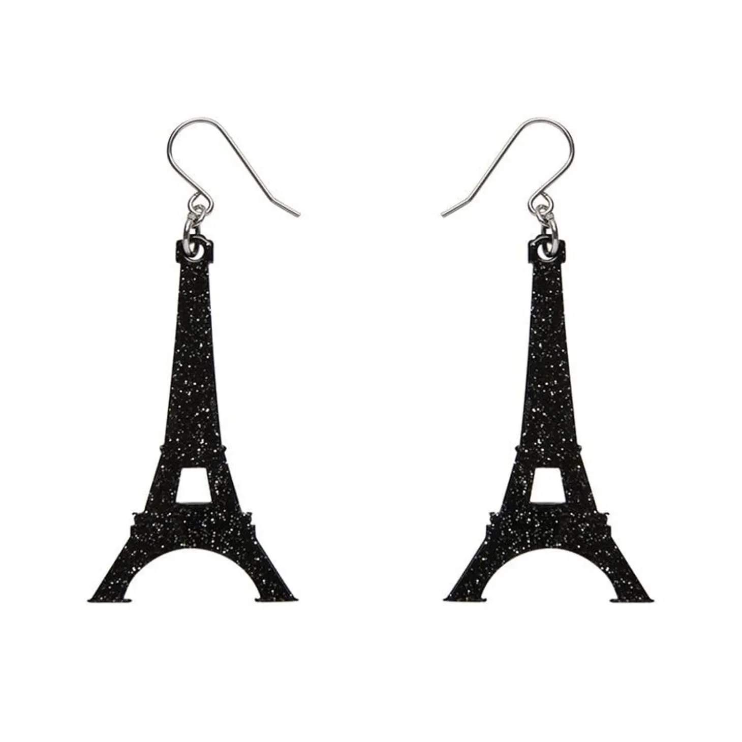 Eiffel Tower Glitter Resin Drop Earrings - Black