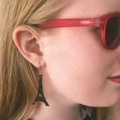 Eiffel Tower Glitter Resin Drop Earrings - Black