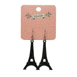 Eiffel Tower Glitter Resin Drop Earrings - Black
