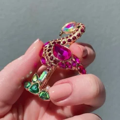 Flamboyant Flamingo Funk Stone Set Crystal Brooch