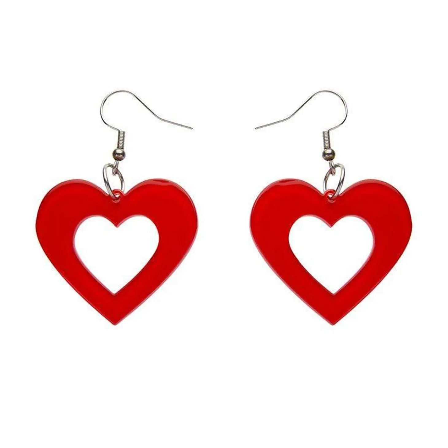 Heart Bubble Resin Drop Earrings - Red