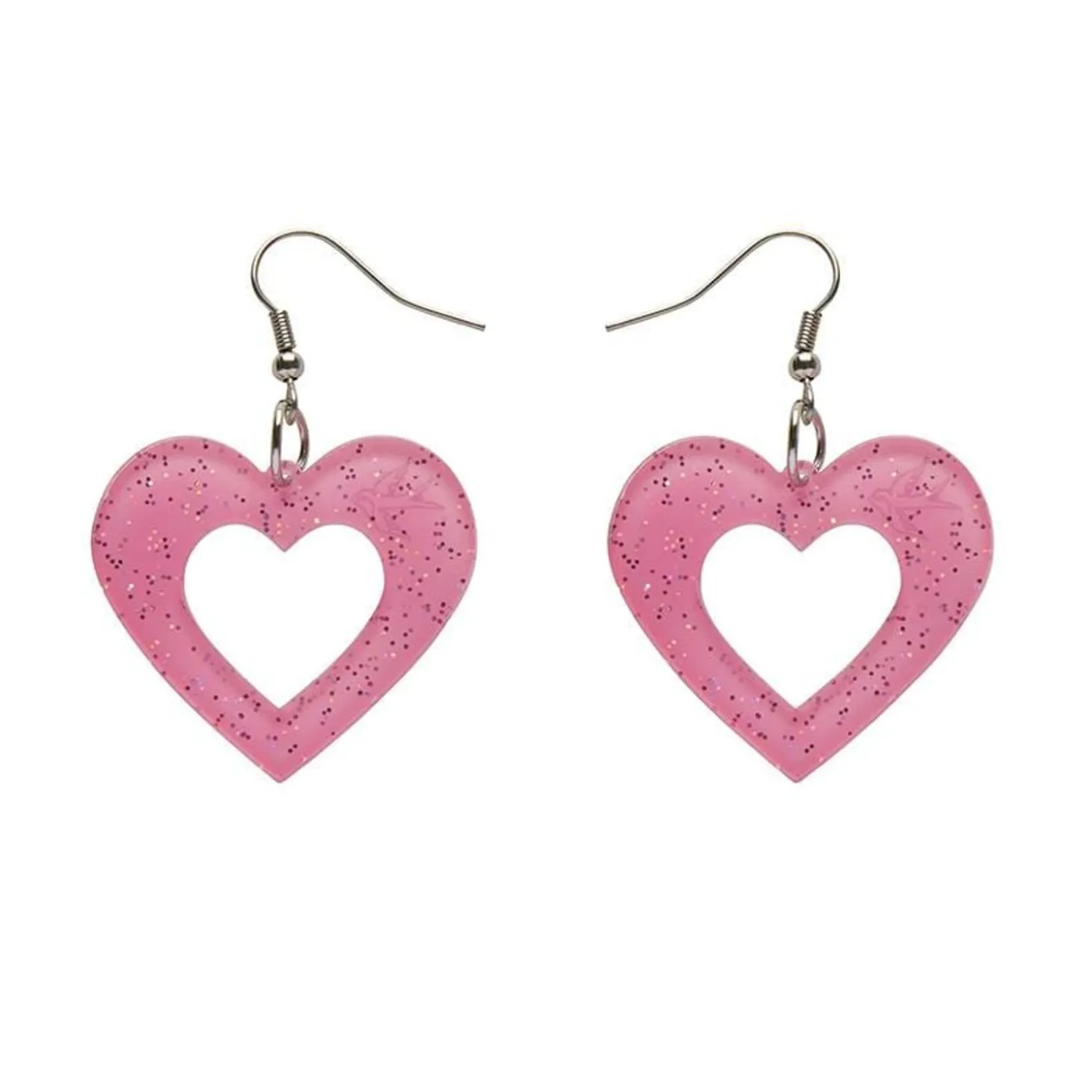 Heart Glitter Resin Drop Earrings - Pink