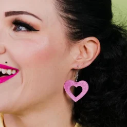 Heart Glitter Resin Drop Earrings - Pink