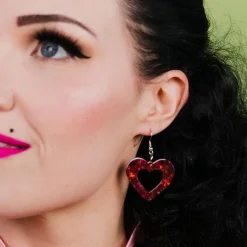Heart Lava Resin Drop Earrings - Red