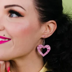 Heart Ripple Resin Drop Earrings - Mauve