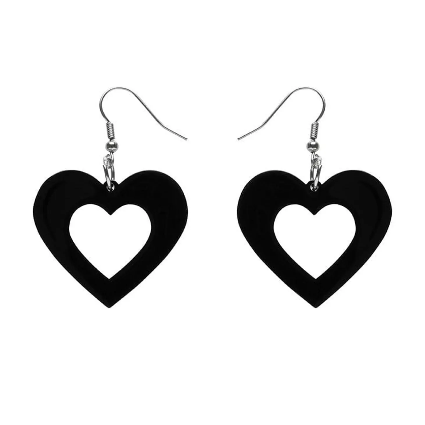 Heart Solid Resin Drop Earrings - Black