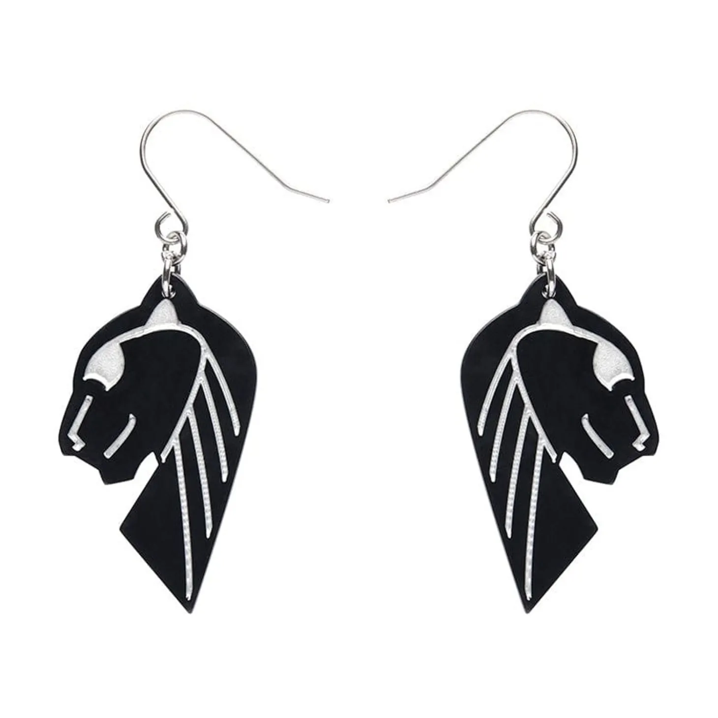 Jaguar Solid Black Resin Drop Earrings - Silver