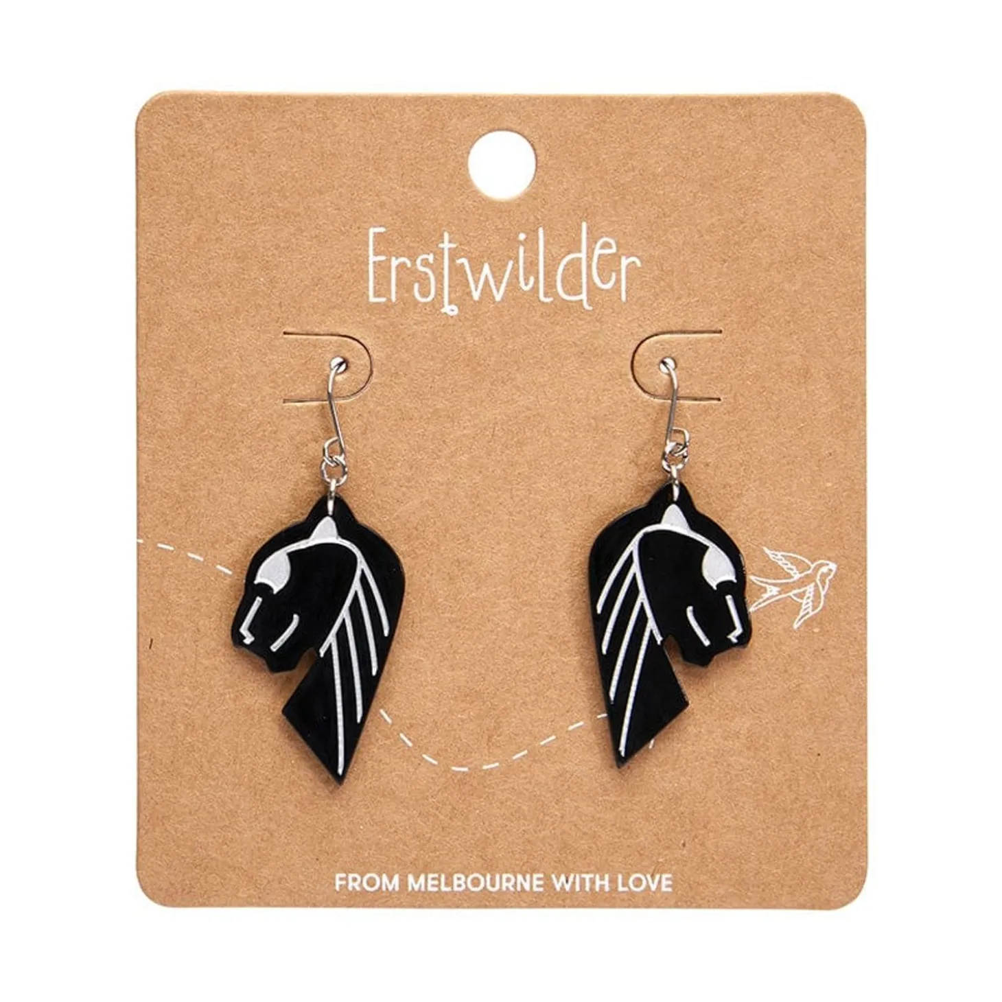 Jaguar Solid Black Resin Drop Earrings - Silver