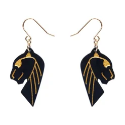 Jaguar Solid Black Resin Drop Earrings - Gold