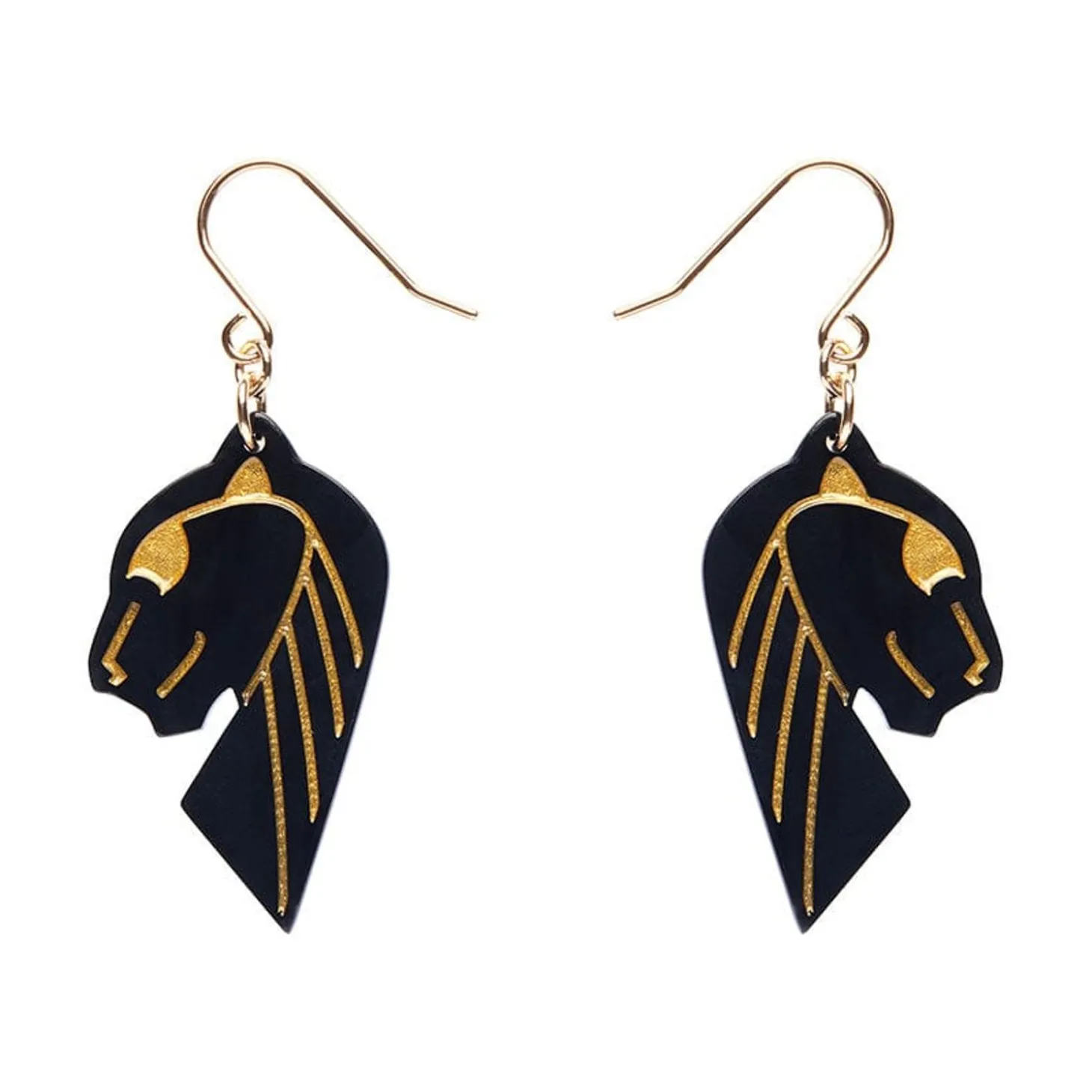 Jaguar Solid Black Resin Drop Earrings - Gold