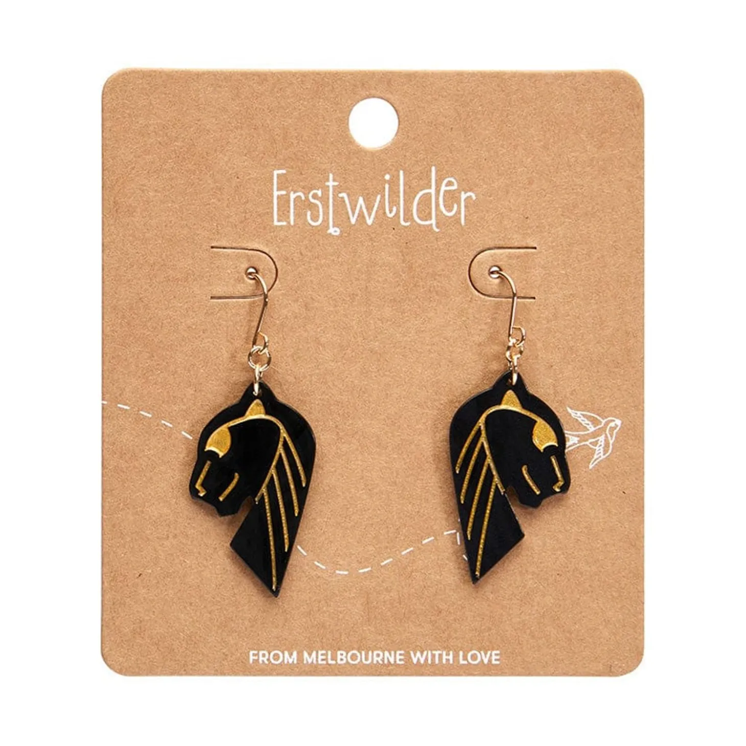 Jaguar Solid Black Resin Drop Earrings - Gold