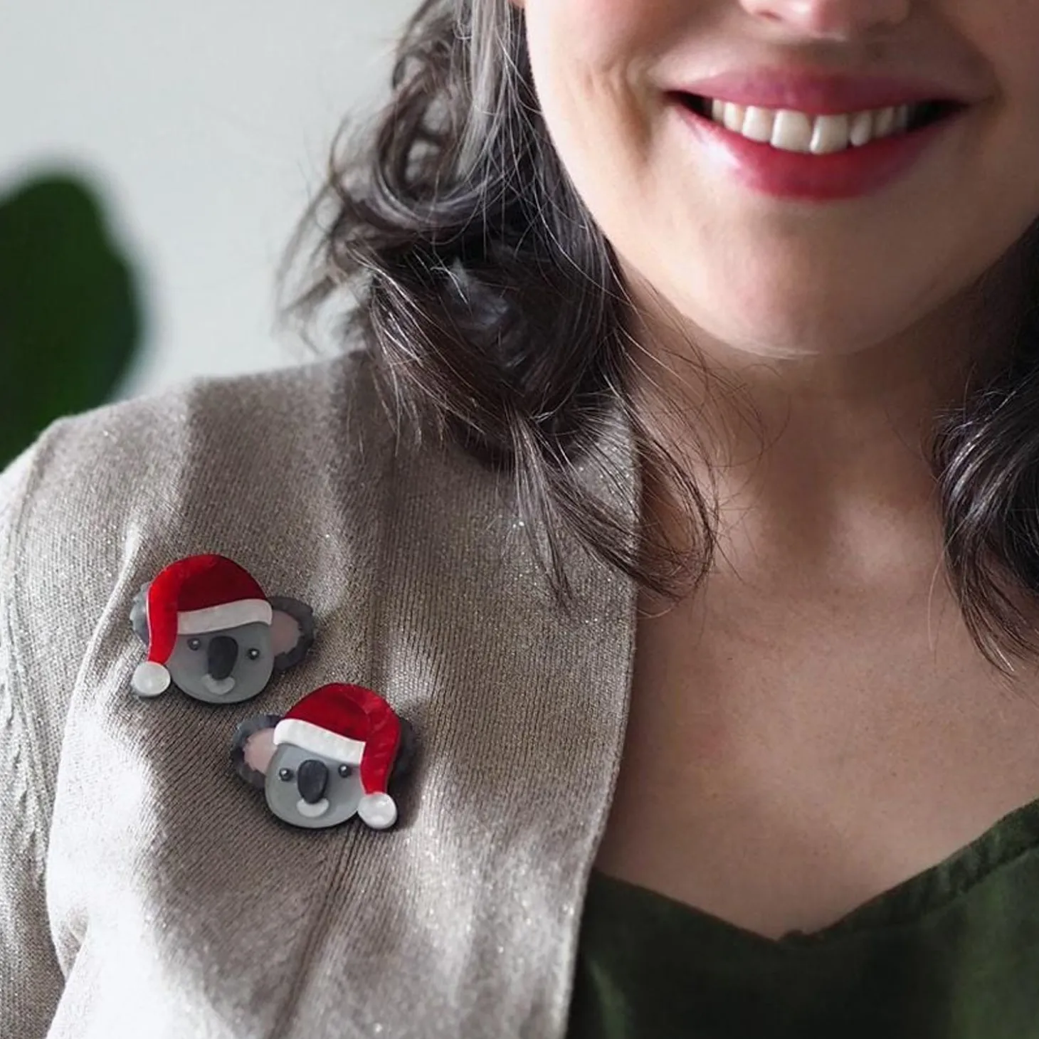 Koala Claus Double Brooch
