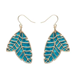 Leaf Textured Emerald Resin Drop Earrings - Gold