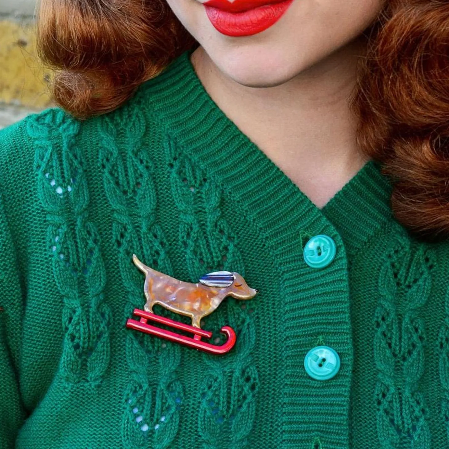 Little Red The Puppy Sled Brooch
