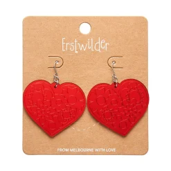 Love Heart Mirror Drop Earrings - Red