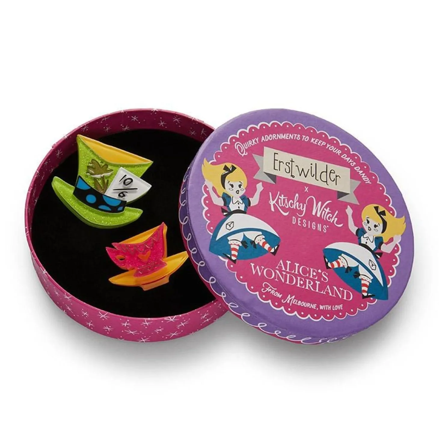 Mad Hatter'S Tea Party Double Brooch