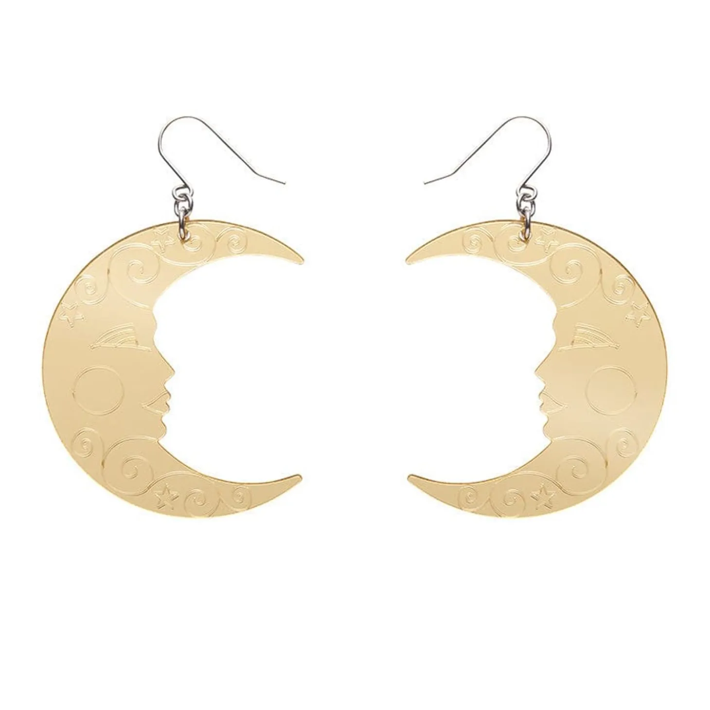 Moon Mirror Drop Earrings - Gold