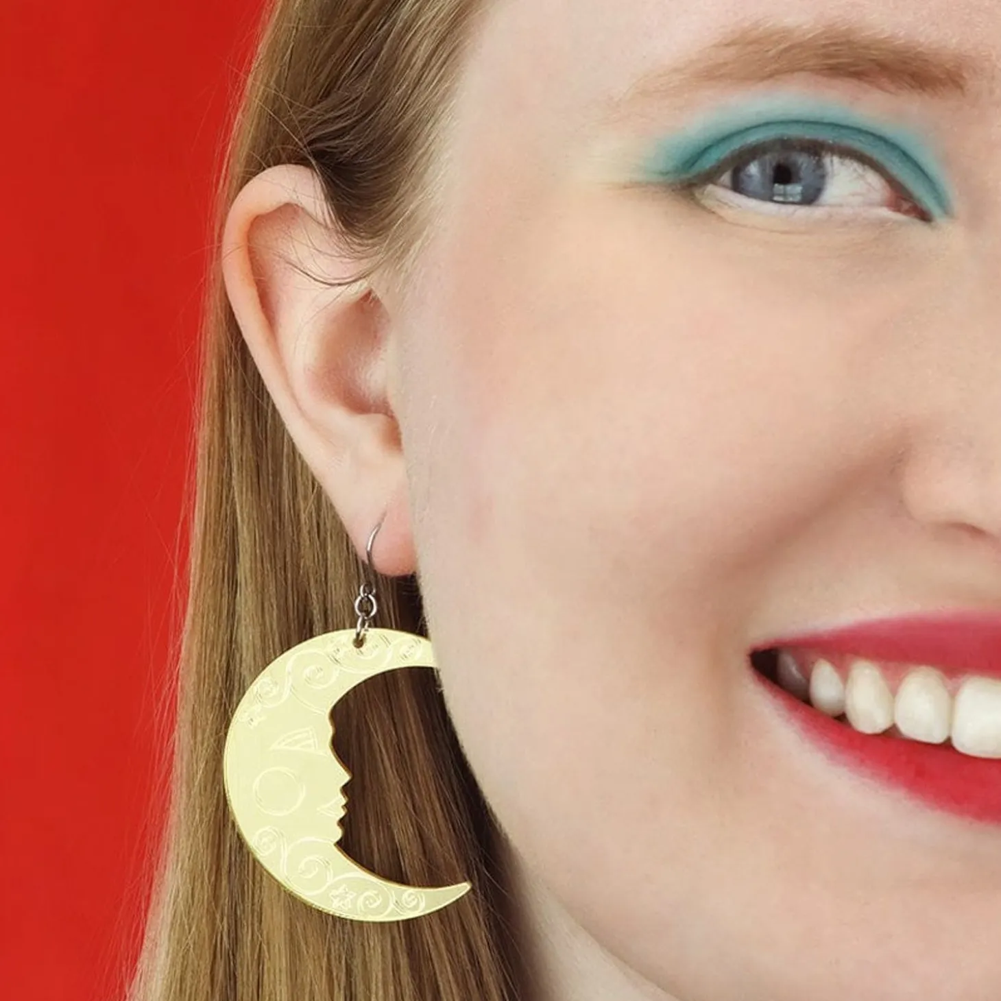 Moon Mirror Drop Earrings - Gold