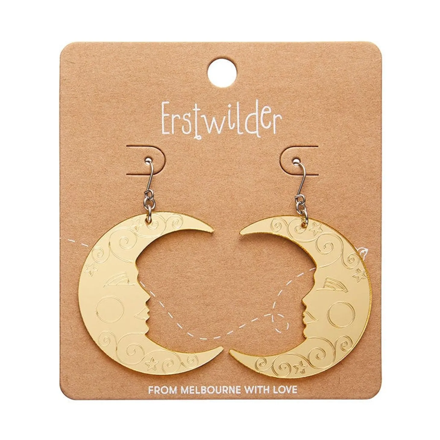 Moon Mirror Drop Earrings - Gold