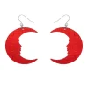 Moon Mirror Drop Earrings - Red
