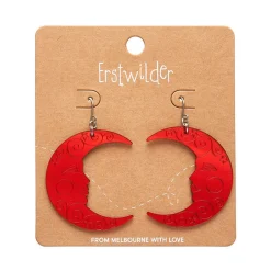 Moon Mirror Drop Earrings - Red