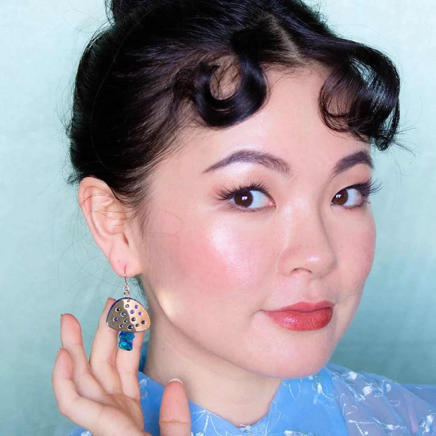 Mushroom Textured Resin Drop Earrings - Blue