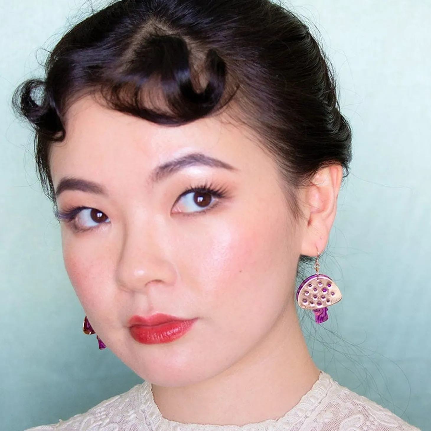 Mushroom Textured Resin Drop Earrings - Pink