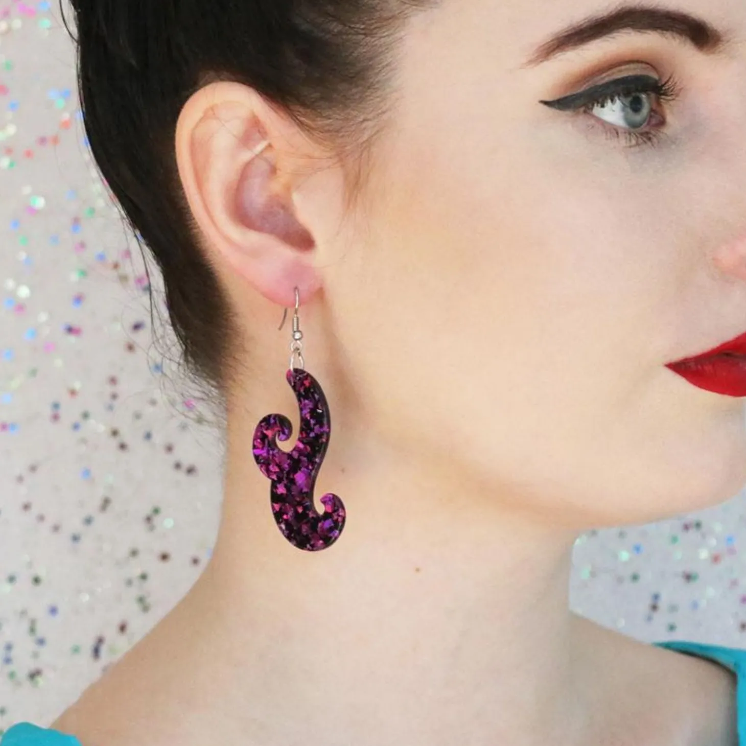 Nouveau Chunky Glitter Resin Drop Earrings - Purple