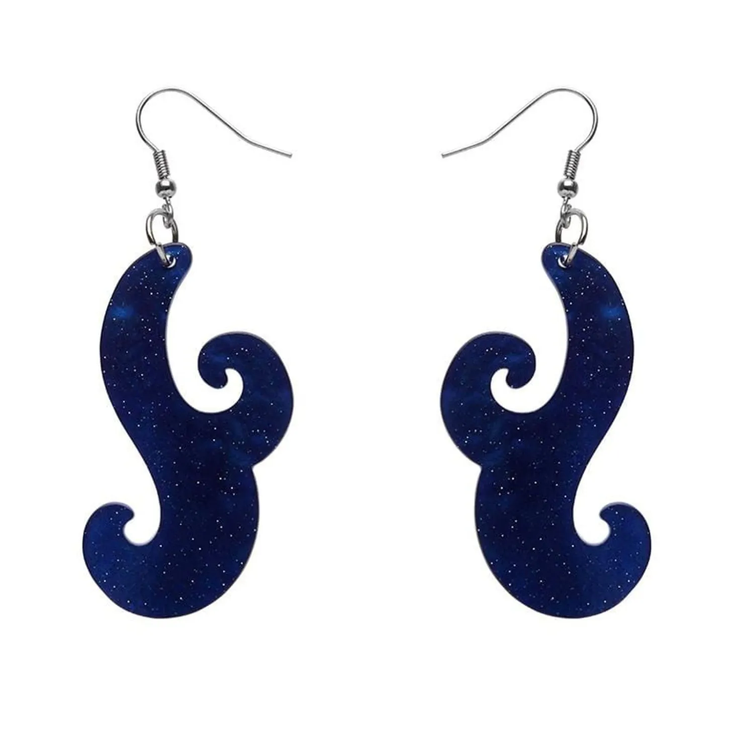 Nouveau Ripple Glitter Resin Drop Earrings - Dark Blue