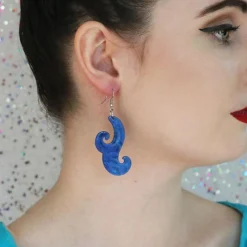 Nouveau Ripple Glitter Resin Drop Earrings - Dark Blue