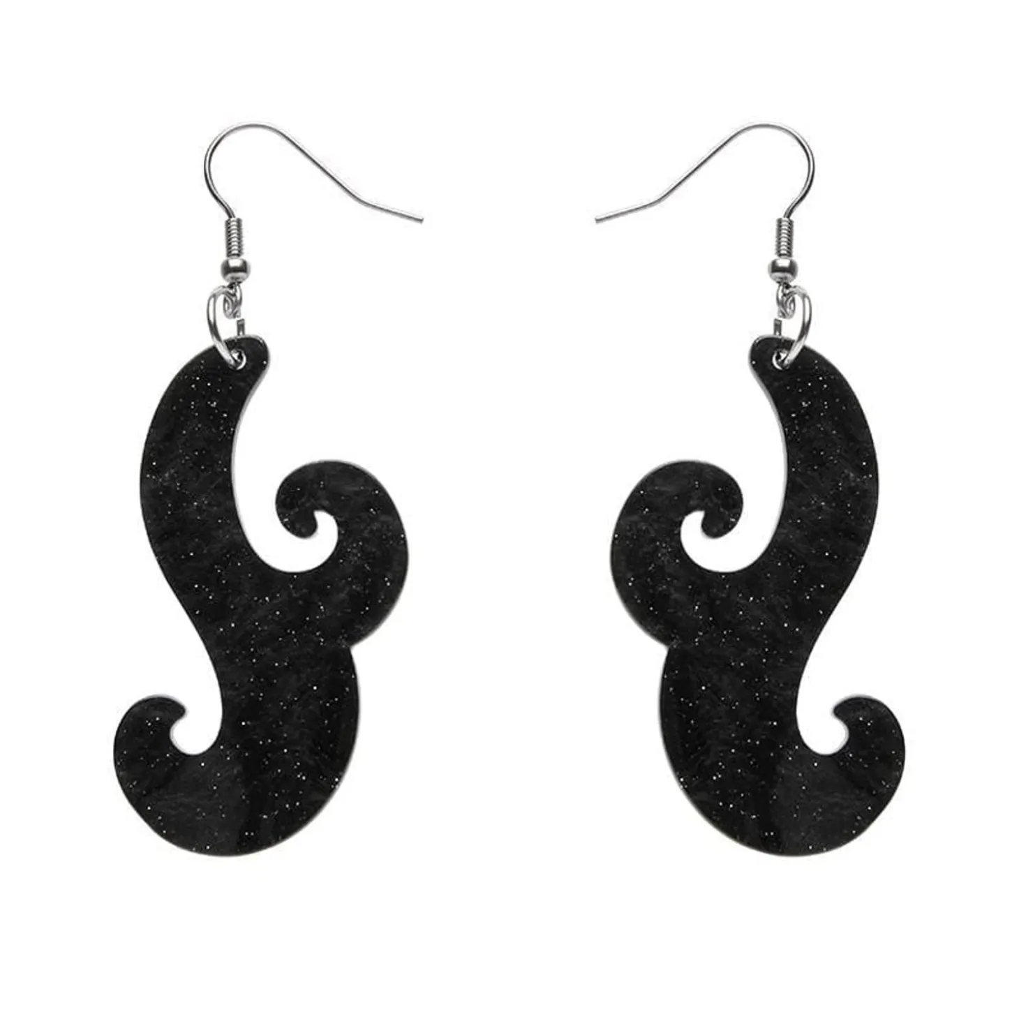 Nouveau Ripple Glitter Resin Drop Earrings - Black