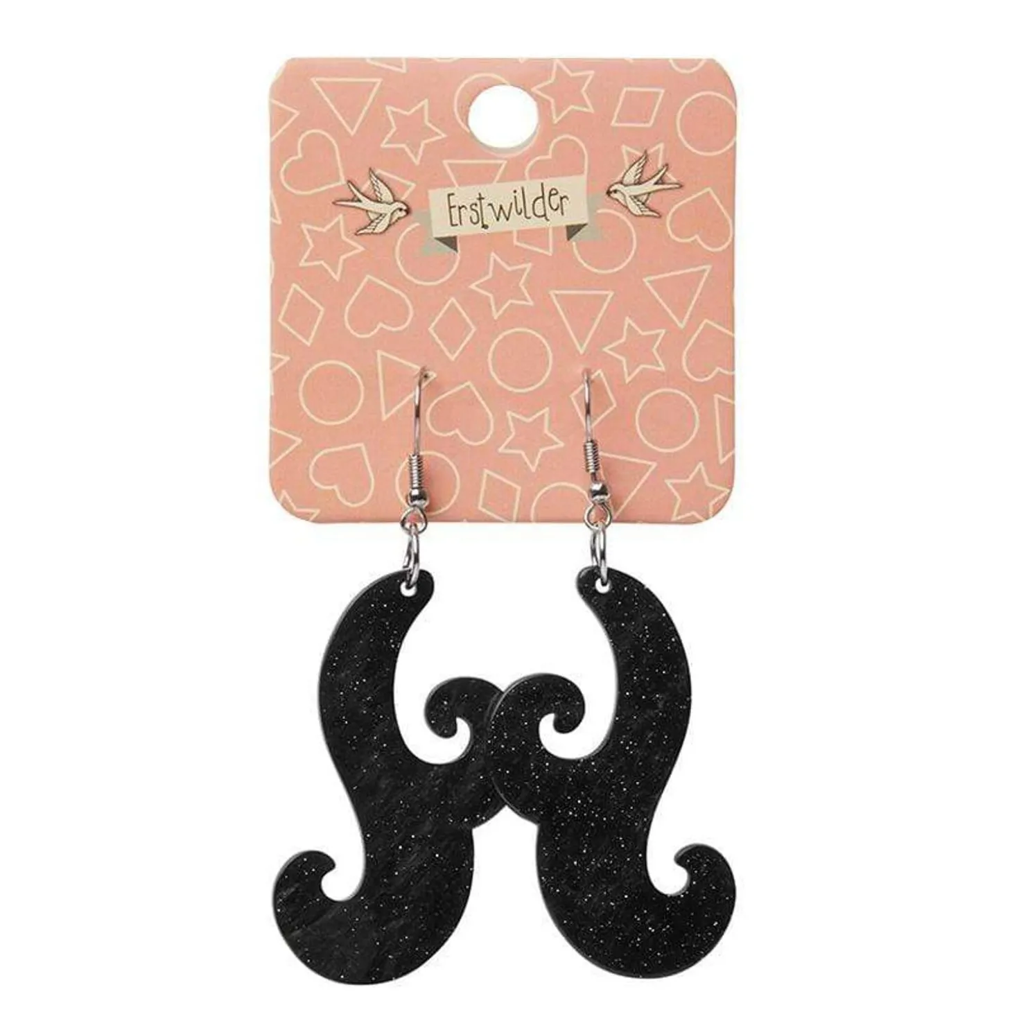 Nouveau Ripple Glitter Resin Drop Earrings - Black
