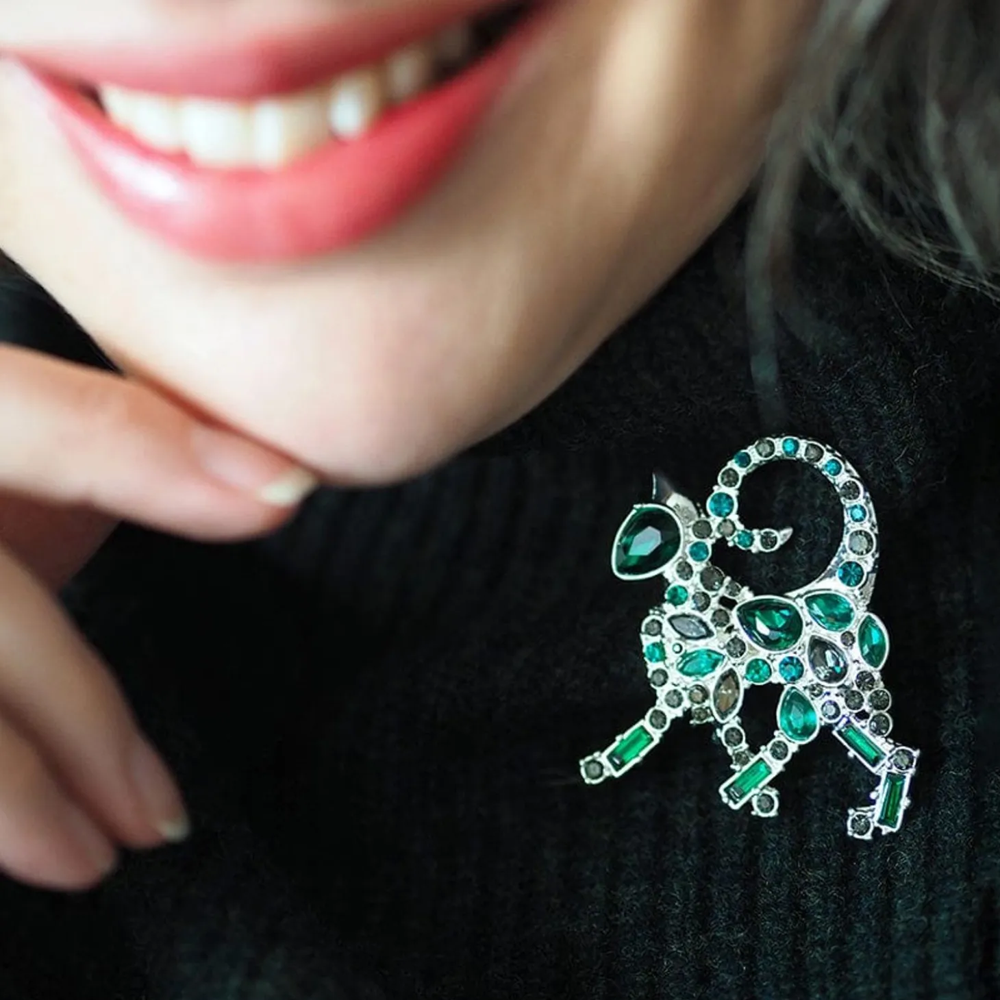 On The Prowl Cat Stone Set Crystal Brooch