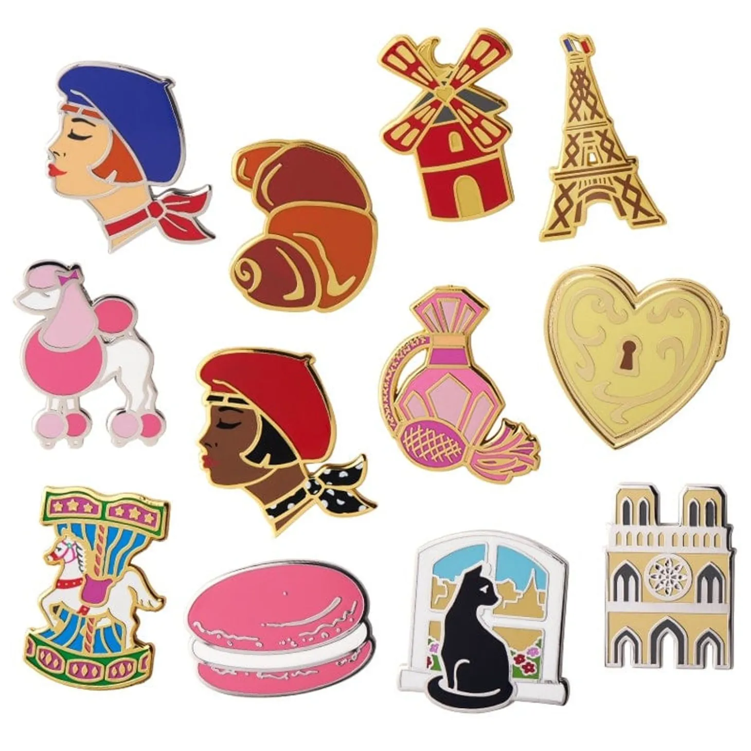 Paris Holiday Enamel Pin Pack - 12 Piece