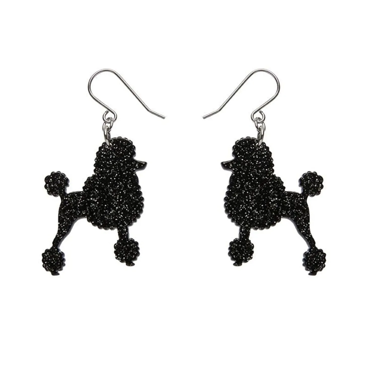 Poodle Glitter Hook Drop Earrings - Black