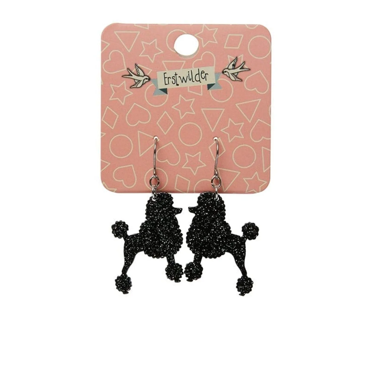 Poodle Glitter Hook Drop Earrings - Black