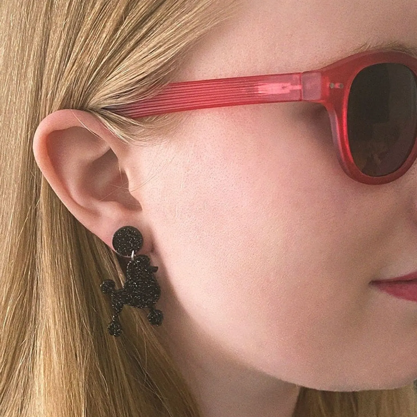 Poodle Glitter Post Drop Earrings - Black