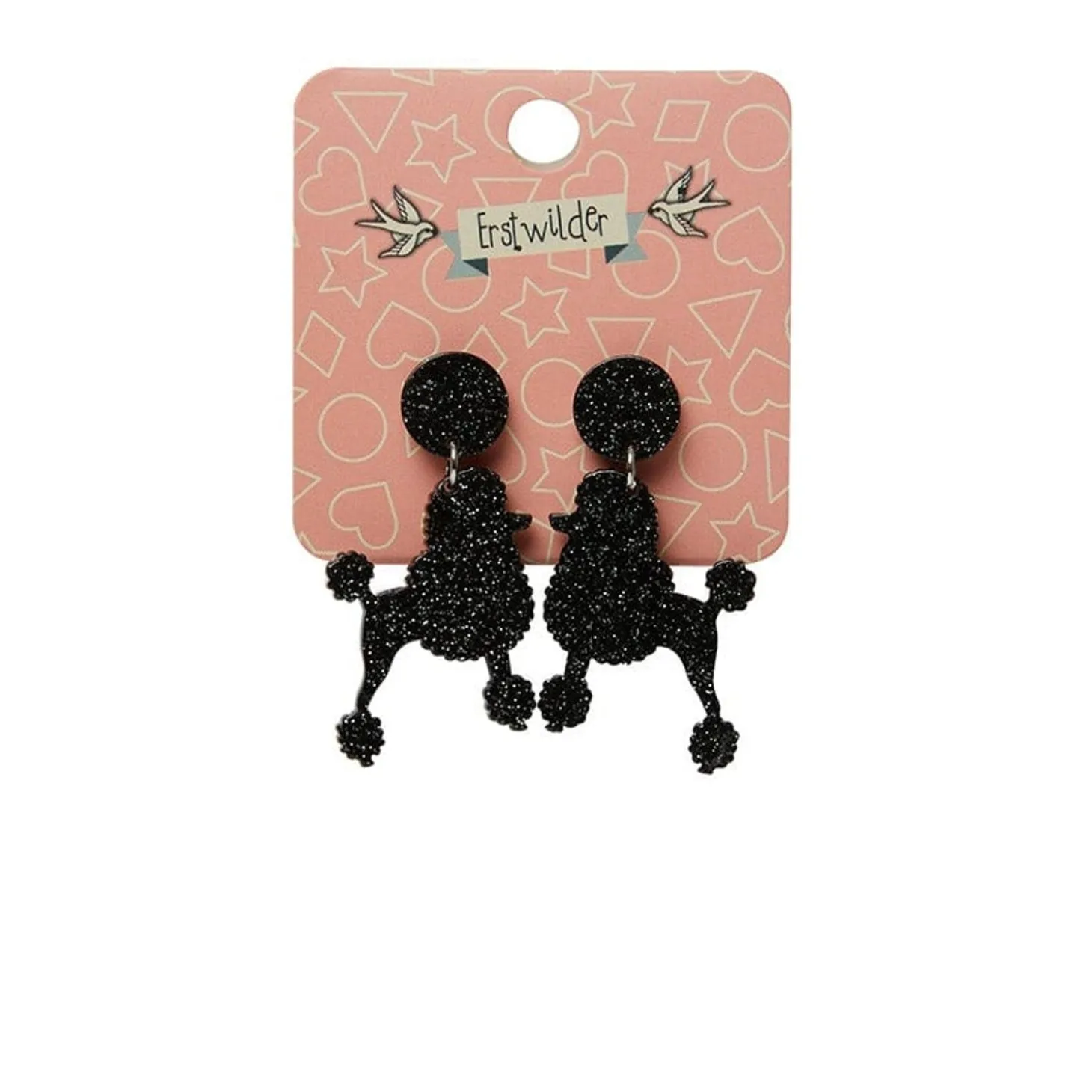 Poodle Glitter Post Drop Earrings - Black