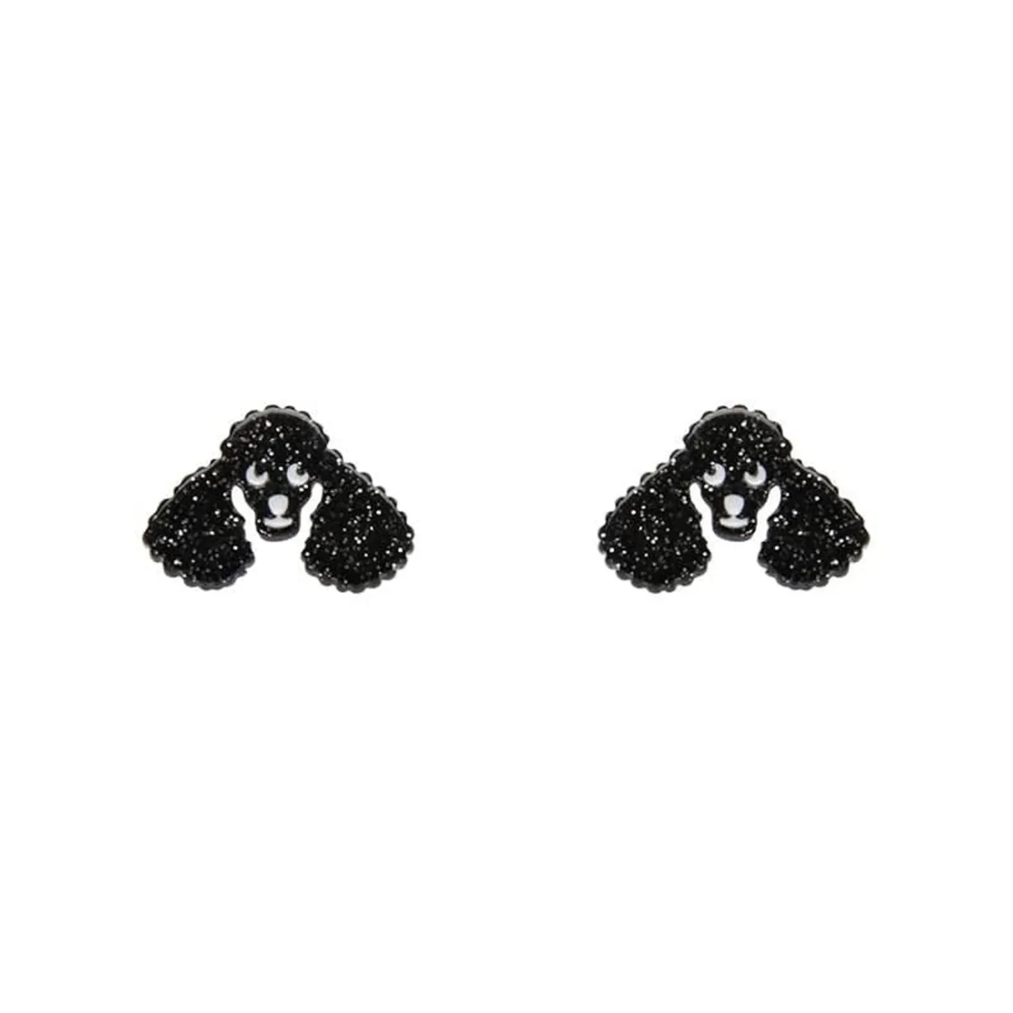 Poodle Glitter Stud Earrings - Black