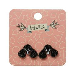 Poodle Glitter Stud Earrings - Black