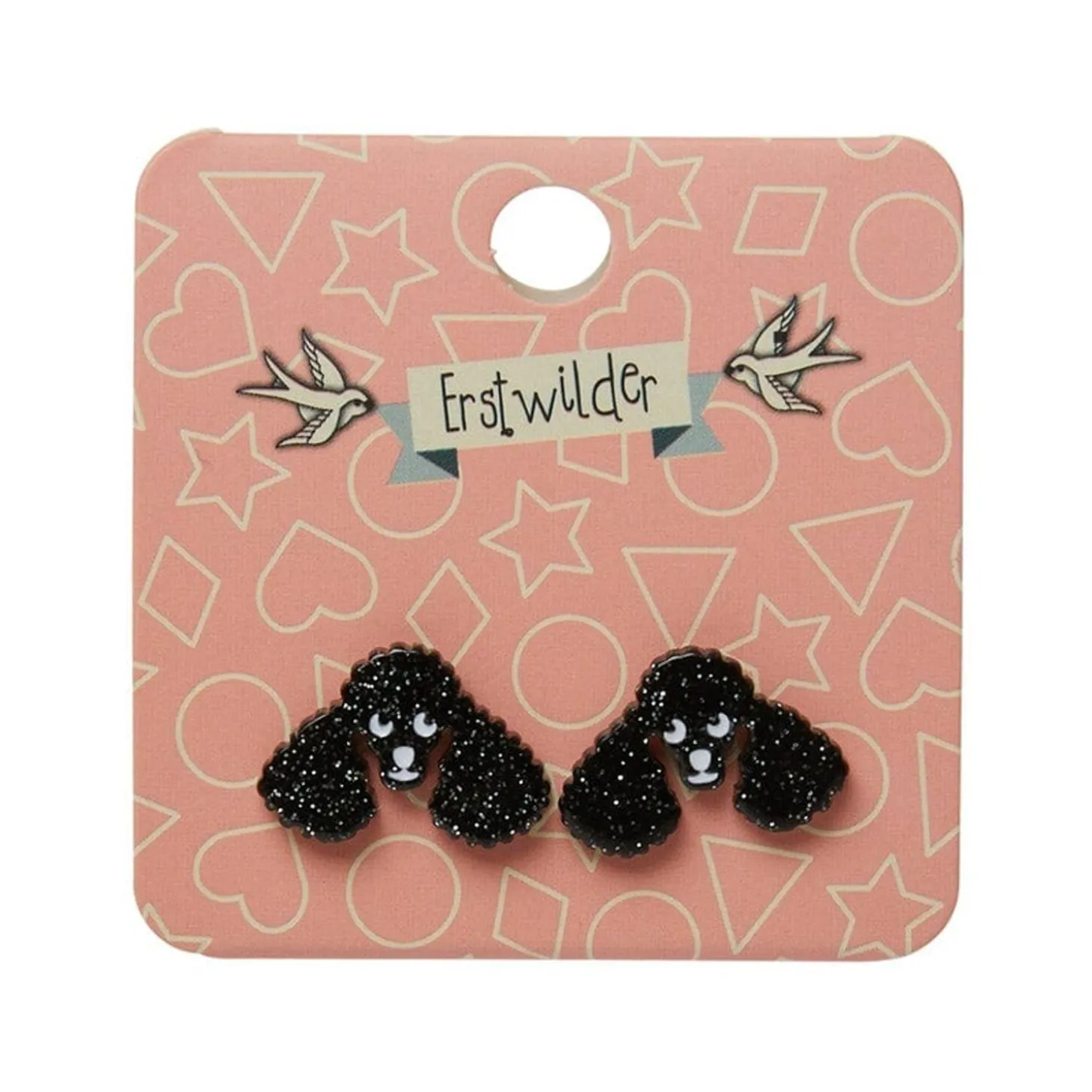 Poodle Glitter Stud Earrings - Black