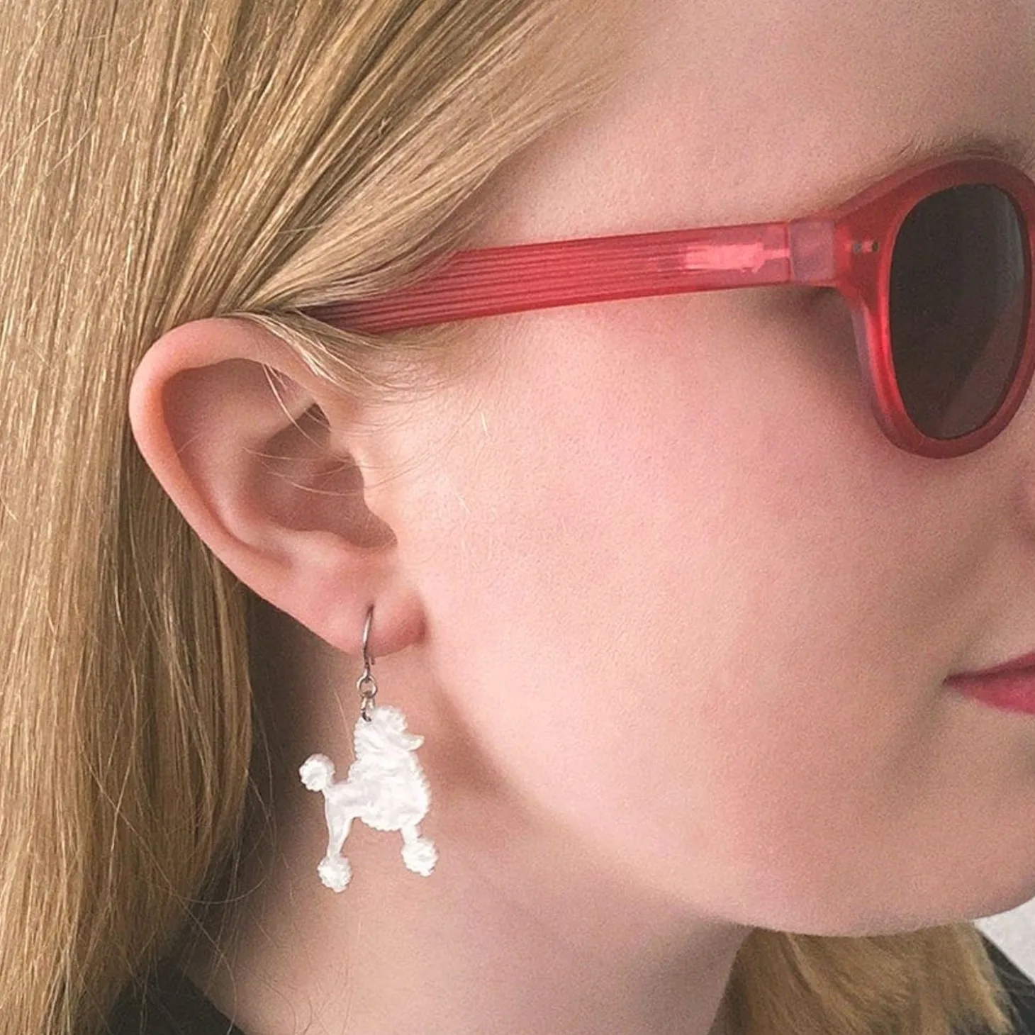Poodle Ripple Hook Drop Earrings - White